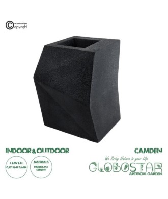 GloboStar® Artificial Garden CAMDEN 20788 Επιδαπέδιο Πολυεστερικό Τσιμεντένιο Κασπώ Γλάστρα - Flower Pot Μαύρο Μ47 x Π43 x Υ66cm